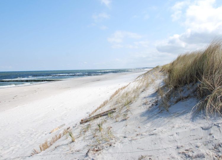 Die wunderschönen Dünen und feiner Strandstrand mit Blick auf das Meer