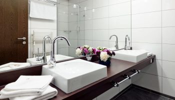 Hochwertige Badezimmer mit separaten Waschbecken und luxuriöser Dusche