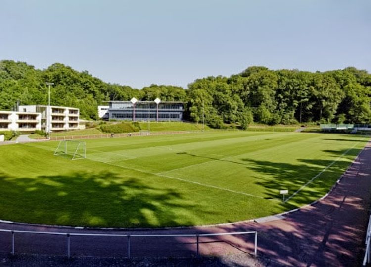 Der Rasenplatz liegt direkt neben der Unterkunft beim Trainingslager Rhein-Sieg